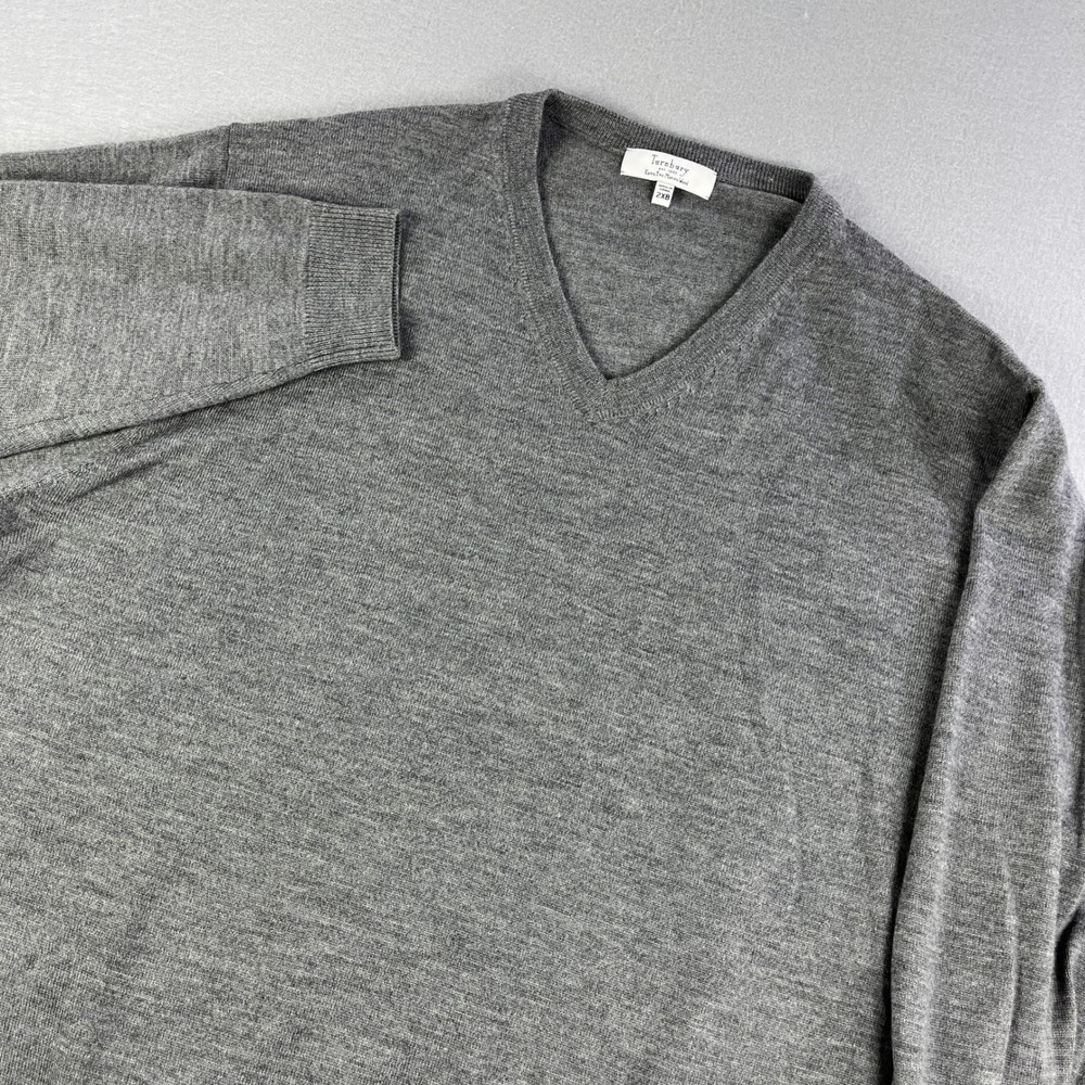Turnbury Mens‎ Extra Fine Merino Wool V Neck Sweater Gray 2XB